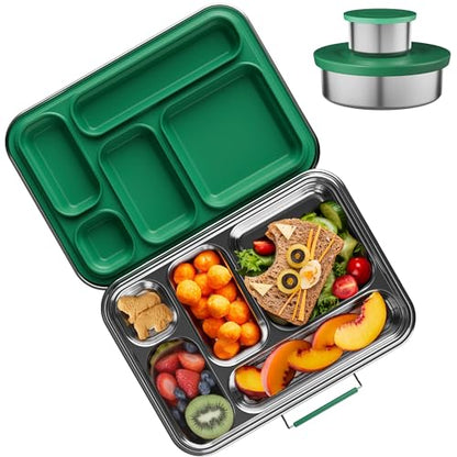 AOHEA Stainless Steel Bento Box Kids, Kids Metal Bento Lunch Box BPA Free Lunch Box Containers 304 Stainless Steel Bento Box for School and Office(Green) - color: Green-05