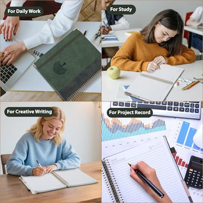 Yoment Hardcover Spiral Notebook 8.5" x 11" Leather 5 Subject Notebook College Ruled with Dividers Tabs 300 Pages Large Spiral Journal Notebooks for Work School Note-Taking Business, Green - color: Green