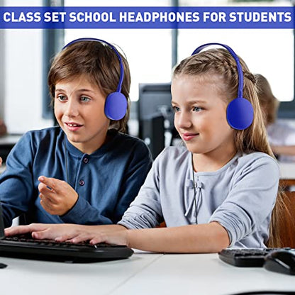 Konohan 18 Pack Class Set Headphones for Students Bulk Headphones for Classroom School Adjustable 3.5mm Wired Earphones Classroom Must Haves Teacher Supplies(Blue) - color: Blue