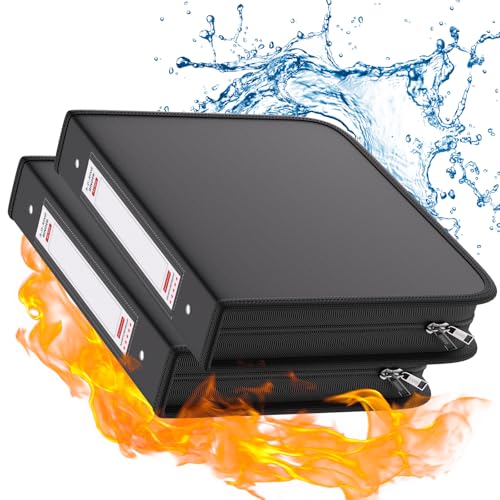 Fireproof 3 Ring Binder with Zipper, 1.5 Inch D Rings Hold up 375 Sheets of 8.5" x 11" (A4), Compatible with Clear Page Protectors, Built-in net and Pen Holder (2 Pcs, Black, 1.5") - color: Black, size: 1.5", style: 2 Pcs