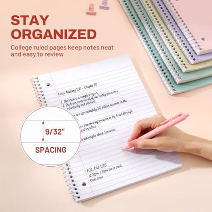 SUNEE Spiral Notebooks, 1-Subject, 5 Pack, College Ruled Paper, 8" x 10-1/2", 70 Sheets per Notebook,3-Hole Punched Paper, Pink,Purple, Blue, Green, Yellow Spiral Lined Notebooks for School,Work - style: Pastel | 5 Pack