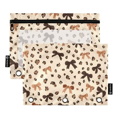 ALAZA Leopard Print Cheetah Bow Pattern Pencil Pouch for 3 Ring Binder 2 Pack Zipper Binder Pencil Bag Case with Clear Window Office Supplies - color: multi7