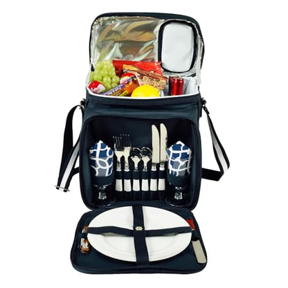 Picnic at Ascot Original Insulated Picnic Basket/Cooler Equipped with Service for 2- Designed, Assembled & Quality Approved in the USA - color: Trellis Blue