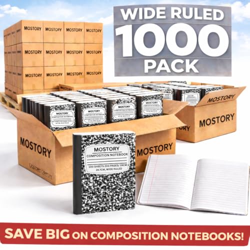 MOSTORY Pack of 1000 Bulk Composition Notebook -Wide Ruled 200 Pages (100 Sheets), Size 7.5" x 9.75", Bulk School Supplies, Office, Bulk Notebooks for School, Writing Journal Notebook with Lined Paper - size: 1000 Pack