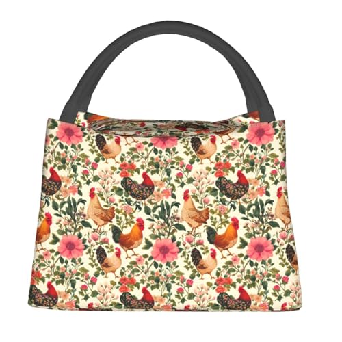 Vintage Chicken Reusable Lunch Box, Floral Farm Animal Lunchbox for Boys Girls, Insulated Lunchbag, 11in*6.3in*6.7in, Gifts Makeup Bag, Portable Handbag for School Picnic Work Travel Beach - color: Chicken 02