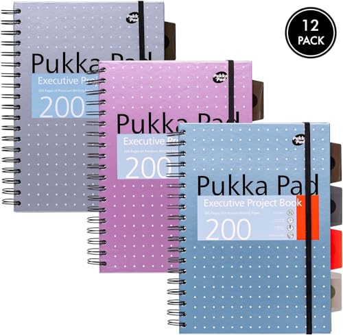Pukka Pad 5 Subject Spiral Notebook 12-Pack - 200 Pages, 100 Sheets of 80GSM Paper with Repositionable Dividers & Perforated Edges for School & Office Planning & Organization - B5-7 X 10, Metallic - color: Metallic