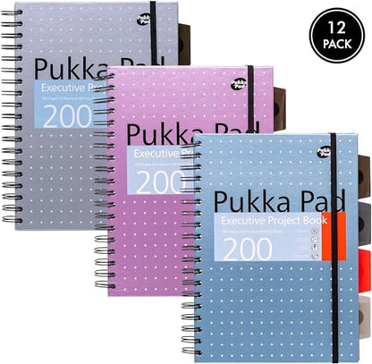 Pukka Pad 5 Subject Spiral Notebook 12-Pack - 200 Pages, 100 Sheets of 80GSM Paper with Repositionable Dividers & Perforated Edges for School & Office Planning & Organization - B5-7 X 10, Metallic - color: Metallic