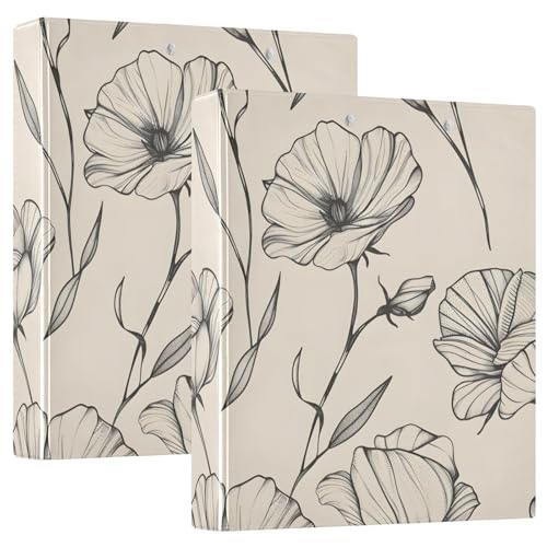 3 Ring Binder Black White Floral Vintage 1.5 inch Binders Three Ring Binders with Clipboard Fit 8.5'' x 11'' Paper 3 Interior PVC Clear Pockets for Office Supplies - color: Multi6, size: 1 Pack