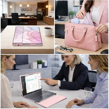 Fintie Laptop Sleeve for 14 Inch Chromebook with Pocket, PU Leather, Pink | Fits for Acer Chromebook Plus 514 CB514-4HT, ASUS Chromebook Flip CX1 CX1400FKA-AS88F, Samsung Galaxy Chromebook Go - color: Pink
