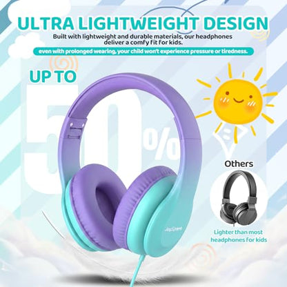 JoySpark Kids Headphones, Over-Ear Wired Headphones for Kids, 85dBA Volume Limited, Foldable Stereo Sound Toddler Headsets, 3.5mm Jack for School Entertainment, Gradient Purple - color: Gradient Purple