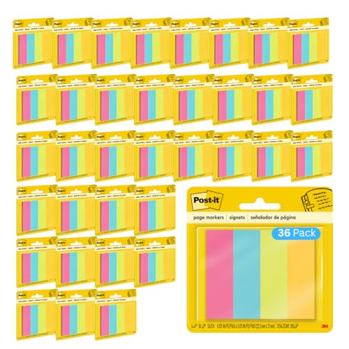 Post-It Page Markers, Assorted Brights, Model 6714AU, 36-Pack | 50 Strips/Pad, 4.7" x 0.3", 4 colors - style: 36 Pack