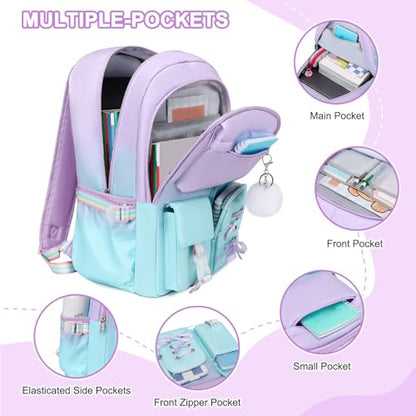 Scothen Backpack for Girls with Bento Lunch Box Set, School Bag Bookbag for Teens Girls Kids Student, 43oz Lunch Containers Lunchbox, Insulated Lunch Bag & Pencial Case, Back to School Gifts - color: Purple Blue
