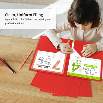 Taja Plastic Folders with Pockets (6 Pack, Red), 2-Pocket Folders with Business Card Slot, Heavy Duty, Fit Letter Size Documents, Perfect for School, Office & Business - color: E-red, size: 6 Pack