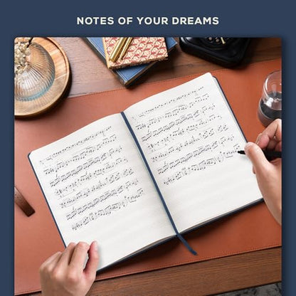 Beechmore Books Blank Sheet Music Notebook – A4 8.5"x11.5" for Songwriters, Musicians & Composers, 156 Thick 120gsm Pages, 10-Staff Perforated Sheets, Vegan Leather Hardcover, Elastic Closure, Gift Box - color: Symphony Blue