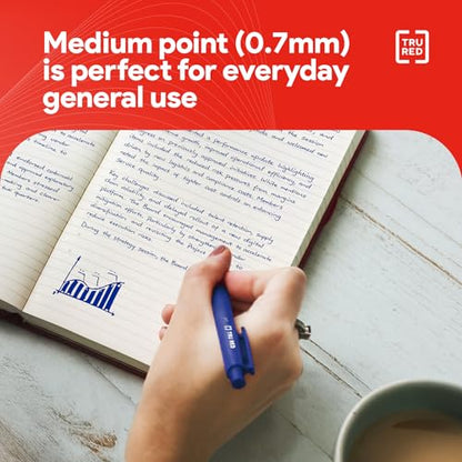 Staples TRU RED Retractable Gel Pens, Medium Point 0.7mm, Blue Ink, 12 Pack - Quick-Dry Pens for Smooth, Smear-Free Writing - color: Blue, size: 12 Pack, style: Medium Point