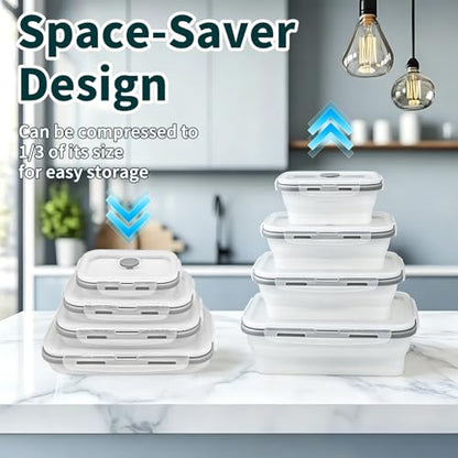 4 Pcs Silicone Collapsible Food Storage Containers with Lids, Silicone Rectangle Collapsible Bowls for Camping, RV Accessories, Travel Trailer Must, Rectangle