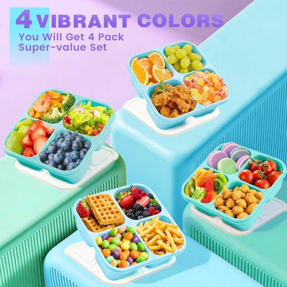 4 Pack Snack Containers Bento Box Adult Lunch Box,Meal Prep Container, Reusable Food Storage lunch Containers Stackable for Work, Travel and Gym (Blue, Green) - color: Blue, Green