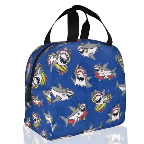 Shark Riding a Skateboard Funny Insulated Lunch Bag Reusable Lunch Box Women Men,Cooler Thermal Meal Tote for Kids School Student Picnic Office Work - color: Shark Riding a Skateboard Funny