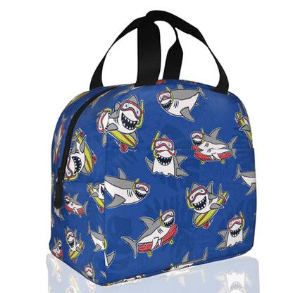 Shark Riding a Skateboard Funny Insulated Lunch Bag Reusable Lunch Box Women Men,Cooler Thermal Meal Tote for Kids School Student Picnic Office Work - color: Shark Riding a Skateboard Funny