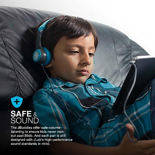 JLab JBuddies Folding Kids Wired Headphones with Volume limiting and Noise Isolation, Gray/Blue - color: Blue/Gray, style: Folding