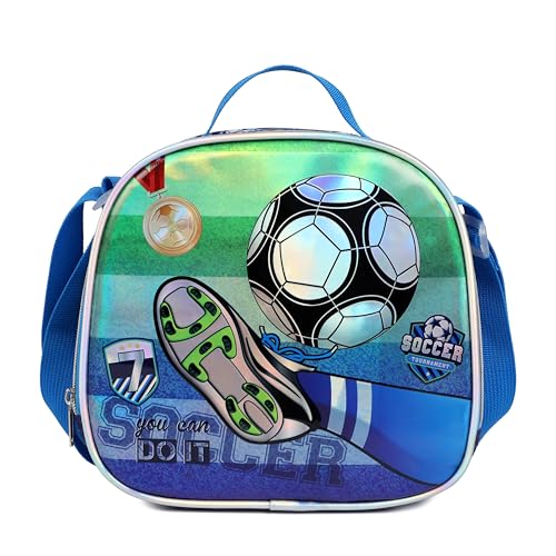 Cartoon Rolling Backpack for Boys Girls, Kids 5 Pcs Wheeled Backpack, Travel Backpack for Elementary Students (Football Blue) - color: Football Blue