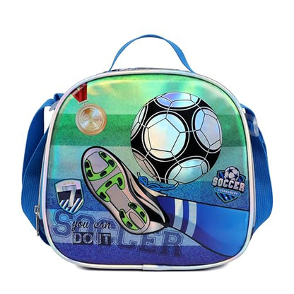 Cartoon Rolling Backpack for Boys Girls, Kids 5 Pcs Wheeled Backpack, Travel Backpack for Elementary Students (Football Blue) - color: Football Blue