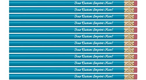 Personalized Pencils Round Custom Imprinted with your Name - Text - Logo - Message- 12 pkg - Includes Personalization- Customizable - Great Gift Idea (Dark Turquoise) - color: Dark Turquoise