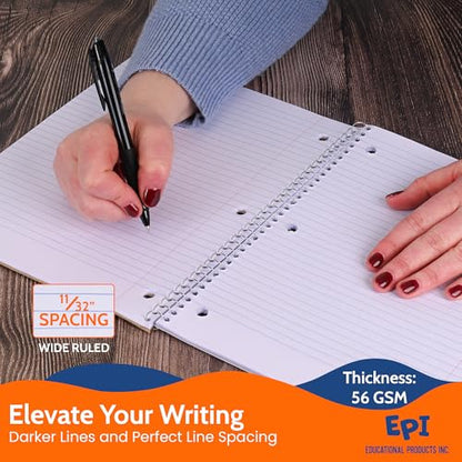 EPI Spiral Notebook | 5 Subject - Wide Ruled - 180 Sheets, Durable Spiral Binding | 10.5 x 8 in | Classroom Supplies | School, Office, Note Taking, Journaling - 3 Pack - size: Pack of 3, style: 5 Subject - Wide Ruled