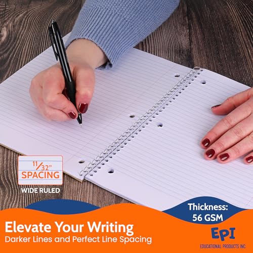 EPI Spiral Notebook | 5 Subject - Wide Ruled - 180 Sheets, Durable Spiral Binding | 10.5 x 8 in | Classroom Supplies | School, Office, Note Taking, Journaling - 12 Pack - size: Pack of 12, style: 5 Subject - Wide Ruled