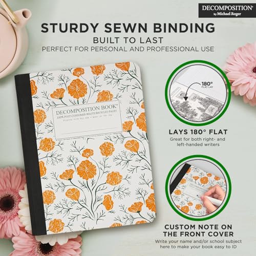Decomposition California Poppies College Ruled Composition Notebook - 9.75 x 7.5 Journal with 160 Lined Pages - Cute Notebooks for School Supplies, Home & Office - 100% Recycled Paper - Made in USA - color: California Poppies