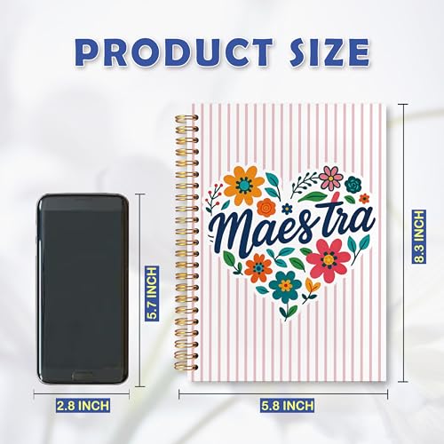 JUDFNCDE Teacher Maestra Appreciation Gifts, Regalo Para Maestra,Teacher Educator Supplies Floral Hardcover Notebook Journal 5.5 x 8.3 - color: Maestra-Floral Stripe
