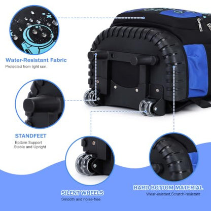 Bevalsa Rolling Backpack for Boys,Cool Luminous Gamer Roller School Backpacks with Lunch Box & Pencil Case,Kids Wheeled Schoolbag Bookbag with Wheels for Kindergarten Elementary School Travel - color: Blue Astronaut
