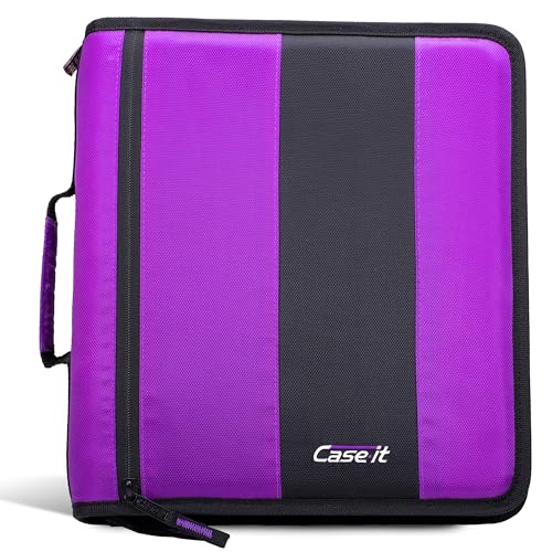 Case-it School Zipper Binder | 2" O-Rings | 350-Sheet | D-251 Deep Purple | Classic, Multiple Storage Pockets, Shoulder Strap, School & Office Organizer - color: Deep Purple, size: 1 Pack