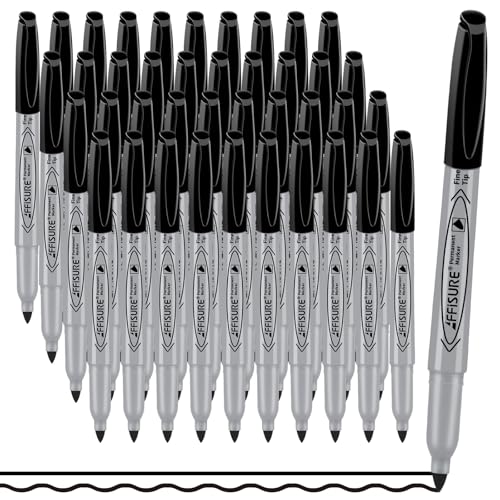 Permanent markers, 40 packs permanent markers bulk, quick drying in one second, smooth, not easy to erase, durable, can be marked on glass, tiles and cloth, office supplies,Gray shell - color: black Fine 40
