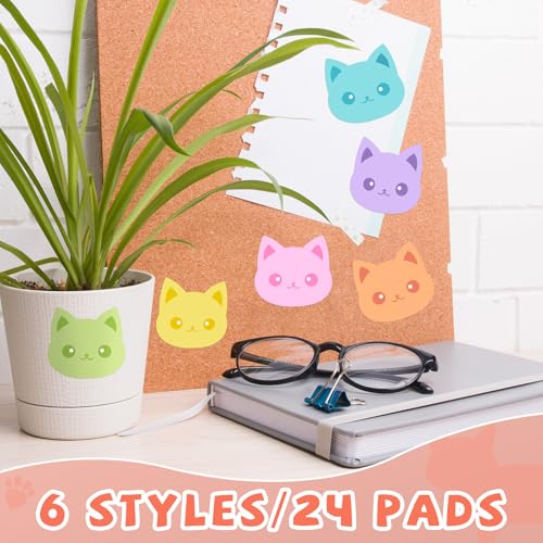 Yinder 24 Pads Cute Sticky Notes Fun Kawaii Cat Sticky Notes Pads Bulk Cartoon Memo Self Adhesive Gift for Valentines Veterinary Office School Tab Party Supplies - style: Novelty Cat