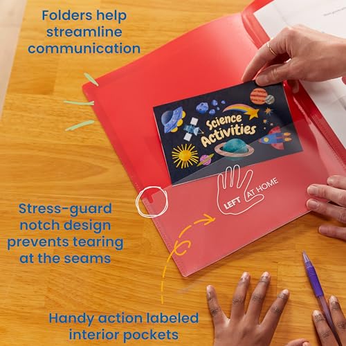 ECR4Kids 2-Pocket Parent-Teacher Classroom Communication Folder, School Supplies, Red, 36-Piece - color: Red