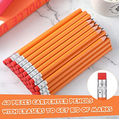 Fainne 48 Pcs Fat Pencils Jumbo Big Thick Large Pencils and 3 Pieces Sharpeners for Kids Beginners Preschoolers Kindergarten School Office Supplies(Orange+Silver,Triangle) - color: Orange+Silver, style: Triangle