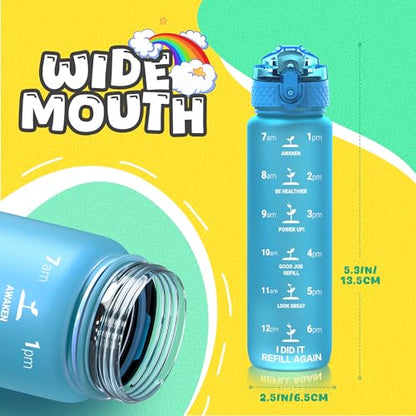 OLDLEY Kids Water Bottle for School, 17 oz (2 lids) BPA-Free Reusable Leak-proof Durable Tritan Plastic Water Bottles with Straw & Chug Lids, Anti-dust Spout Cover (Blue) - color: A-Blue, size: 16.9 Ounces