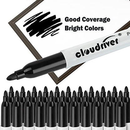 cloudriver Permanent Markers, 148 Pack Black Permanent Markers Set, Fine Point, Bulk Permant Markers Work on Wood, Plastic, Metal, Stone, Glass