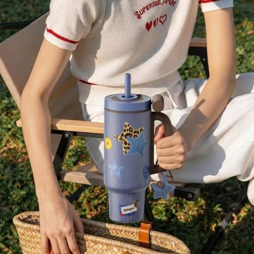 36 oz Insulated Tumbler with Handle, Stainless Steel Water Bottle, Leak-Resistant Travel Coffee Mug with Push Button Lid, Cup Holder Friendly for Tea & Daily Use, Blue - color: Denim Blue