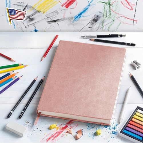 BROWNSTONE JOURNALS A4 Sketch Book Hardcover - 80 Sheets 100 GSM Paper 8.5"x11.5", Lay Flat, Vegan Leather Cover, Elastic Band, Back Pocket, Art Drawing Book (Rose Wood) - color: Rose Wood, size: A4 (8.5" x 11.5")