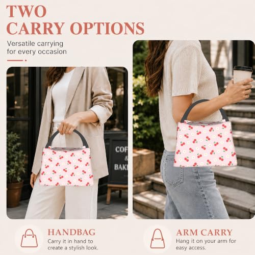 Lunch Box for Women,Cute Cherry Insulated Lunch Bag,Flowers Pink Leakproof Thermal Insulation Cooler Tote Bags for Teacher Nurse Kids School Work Picnic - color: Cute Cherry