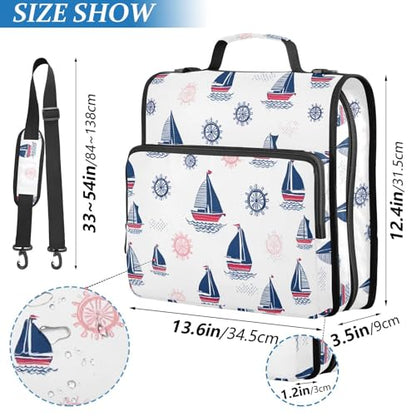 3 Ring Zipper Binder Coastal Sailing Boat Binders Bag with Shoulder Strap 500 Sheets Paper Organizer Trapper Keeper Documents Storage File Folder for School Office - color: A853