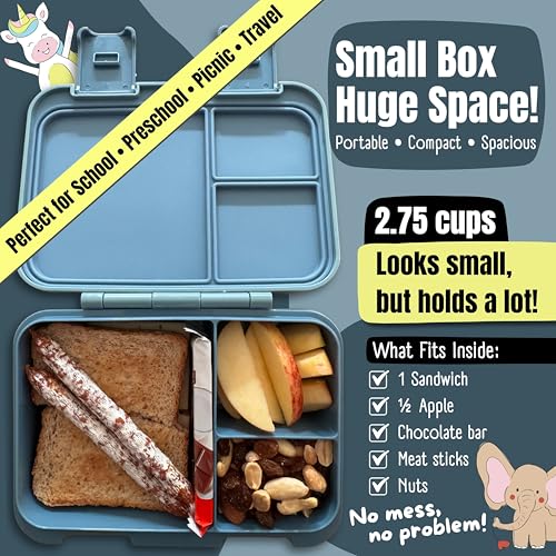 BEARFOOT Kids Lunch Box with Compartments – Compact & Lightweight | Leak-Proof, BPA-Free, Dishwasher Safe | Hand-Drawn Design for Preschool, School, Travel (Astro Bear Blue, 2.75 Cups) - color: AstroBear-Blue, size: 2.75 Cups