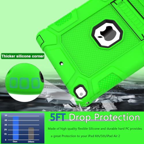 iPad 6th Generation Cases, iPad 5th Generation Case, iPad Air 2 Case, iPad 9.7 Case, Shockproof Rugged Drop Protection Cover Built with Kickstand for iPad 9.7'' A1893/A1954/A1822/A1823 (Green) - color: Green+Black