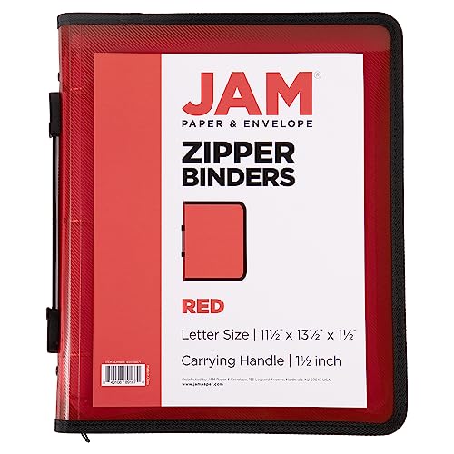 JAM PAPER Plastic Zipper 1.5 inch Binder - Red 3 Ring Binder - Sold Individually - color: Red