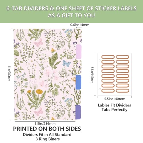 3 Ring Binder 2 Inch, Cute Round Ring Binders with 6 Tab Dividers, Labels Stickers, Low Profile Clipboard with Storage, Fashion Binder School Office Supplies (Wild Flowers) - color: Wild Flowers