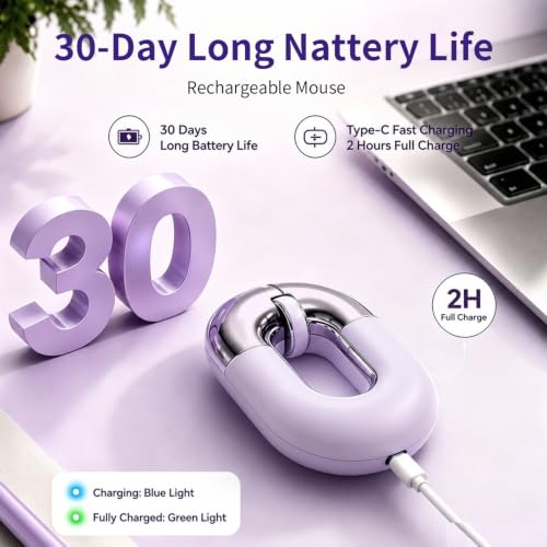 Travel Mouse Purple Wireless Mouse for Laptop Bluetooth Silent Mouse | Rechargeable Portable Cute Donut Mice Dual Mode & 2.4G, 1200 DPI for Mac, iPad, PC - color: Purple