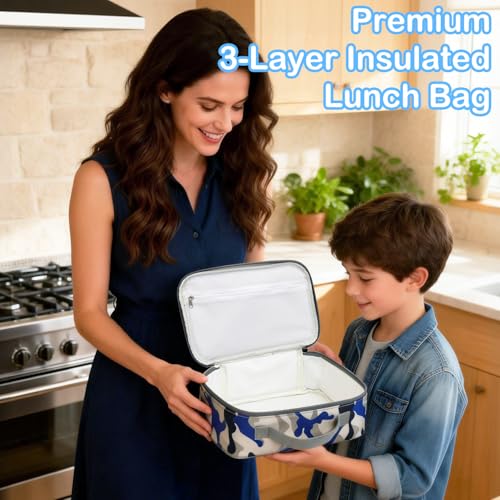 FlowFly Kids Lunch box Insulated Soft Bag Mini Cooler Back to School Thermal Meal Tote Kit for Girls, Boys,Blue Camo - color: Blue Camo