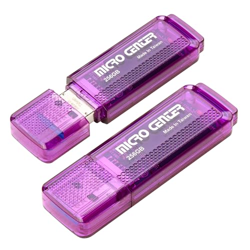 Micro Center SuperSpeed 2 Pack 216GB USB 3.0 Flash Drive Thumb Drive Purple | High Transfer Speed, 10X Faster than USB 2.0 USB Drive, LED Light Indicator, Type-A, Data Storage and Backup - color: Purple - 256GB x2